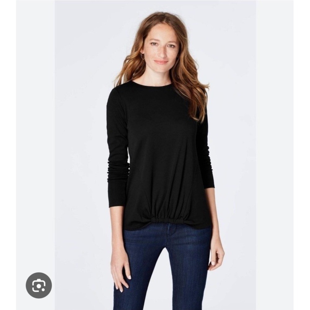 J. Jill Large Black Gathered-Front Knit Top Long Sleeve cotton Blend‎